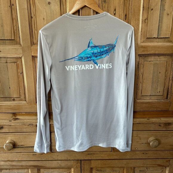 Vineyard Vines X-Small Shirt‎ Gray Blue Sword Fish Desgin Long Sleeve Crewneck - Picture 1 of 8